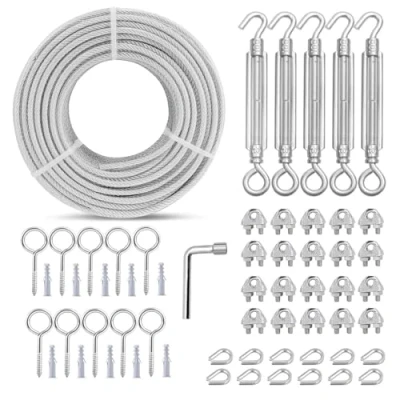 Image of hannger M6 Turnbuckles for Cables Wire Kit, 3MM PVC Coated Steel Cable Kit w/ 7x7 Strand Core &amp; 30M Rope Tensioner Strainer String Light Hanging/Deck Stair Railings/Shade Sail/Clothes Line