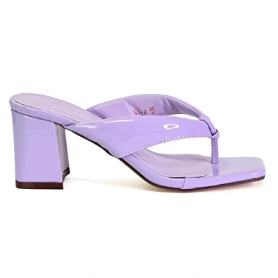 Image of ESSEX GLAM Womens Toe Post Low Heel Mules Ladies Square Casual Summer Slip On Sandals Size 3 8 Lilac