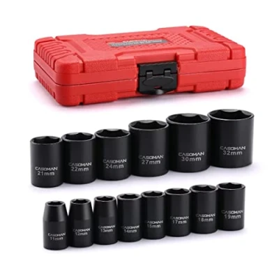 Image of CASOMAN 14 Pieces 1/2 Inch Drive Standard Impact Socket Set, Metric, 6 Point, 11mm to 32mm