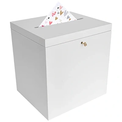 Image of Creative Deco White Lockable Wooden Wedding Card Box 29 x 25 30 cm Storage with Lid Wood Keepsake Memory Trinket Chest for Post Easter Gift Birthdays Arts &amp; Crafts