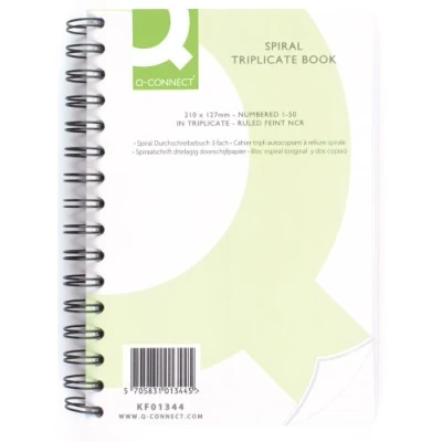 Image of Q Connect Feint Ruled Wirebound Triplicate Book 210x127mm Ref KF01344