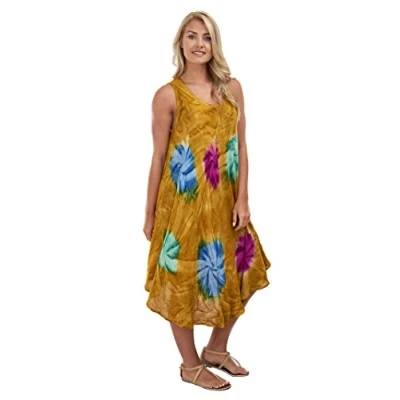 Image of Women Ladies Plus Size Sleeveless Tie Dye Beach Summer Sundress For 12 to 24