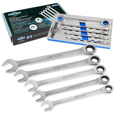 Image of FIRSTINFO F3432SA SAE Spline Box End Ratcheting Combination Wrench Set 5 Piece 72T Lightweight Mechanics Tray
