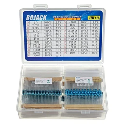 Image of BOJACK Resistor Assortment Kit 1 Ohm 1M 1/2W Metal Film (25 Values 1000 Pcs)