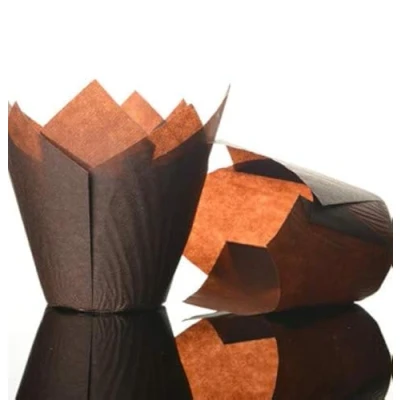 Image of 50 Bakery Direct Chocolate Brown Tulip Muffin Wraps Cases Premium Recyclable Paper