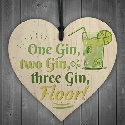 Image of RED OCEAN One Gin Novelty Friendship Wooden Hanging Heart Plaque Alcohol Joke Garden Sign Birthday Gift