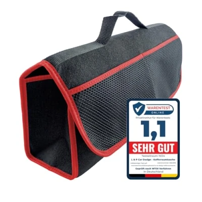 Image of Car Boot Organiser Bag made of durable Felt Tool Storage with Hook &amp; Loop Fastener L&amp;P A0117 2 (black red)