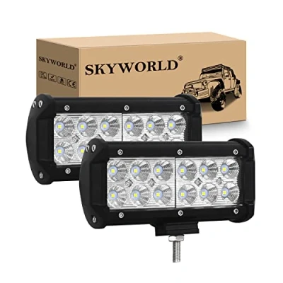 Image of SKYWORLD 2Pcs Led Work Lights, 7 inch 36W Flood Light Bar 12V 24V Waterproof Pod Lights Offroad Driving Fog Lamp for 4x4 Car Truck Tractor SUV ATV Excavator Boat, 6000K White