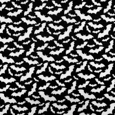 Image of Oddies Textile Halloween Polycotton Fabric Black &amp; White Vampire Bat Print Craft Material Metre