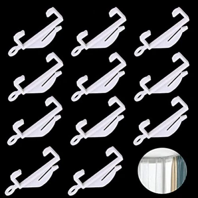 Image of 50 PCS Curtain Tack Hooks Plastic White, Rail Gliders Sliding for Track Window, Shower, Door