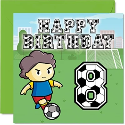 Image of 8th Birthday Card Boy Football Fan Happy 8 Year Old Boy, Boys Cards for Him, 145mm x Greeting Son, Brother, Grandson, Nephew, Cousin, Eighth