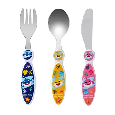 Image of Baby Shark Children&#039;s Kids 3pcs Cutlery Set Knife/Fork/Spoon