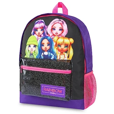 Image of Rainbow High Girls Backpacks Cute Rucksack with Pockets Glitter Backpack for School Travel Holiday Sports Official Merchandise Back to Gifts