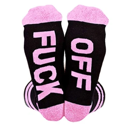 Image of Himozoo Womens FUCK OFF Socks Funny Casual Cotton Ribbed Knit Half Crew Novelty Gifts for Women Wife