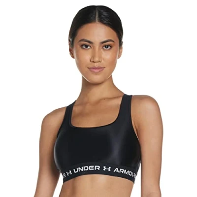 Image of Under Armour Women&#039;s Mid Crossback Matte/Shine Sports Bra SS21 Small Black