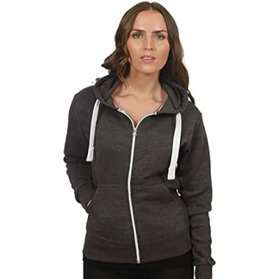Image of Purple Hanger New Womens Front Zip Up Hoodie Ladies Long Sleeve Plain Sweatshirt Fleece Hoody Hooded Jacket Charcoal Size XL