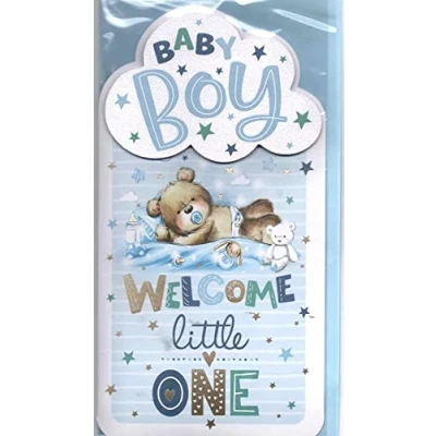 Image of prelude New Baby Boy Card Congratulations On The Birth Of Your Beautiful Son Slim Mobile Size 23cm x 14cm