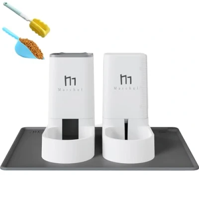 Image of Marchul Cat Dog Self Dispensing Pet Feeder and Waterer with Mat