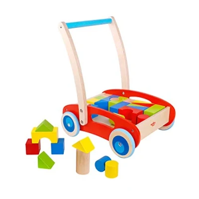 Image of Tooky Toy 921 TKC281 EA Wooden Baby Walker with Blocks Trolley (EXP), Multi Colour
