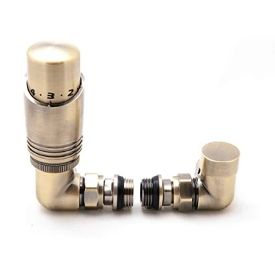Image of Reina Modal Modern Thermostatic Radiator Valves + Lockshield 1/2&quot; x 15mm Bronze, Corner