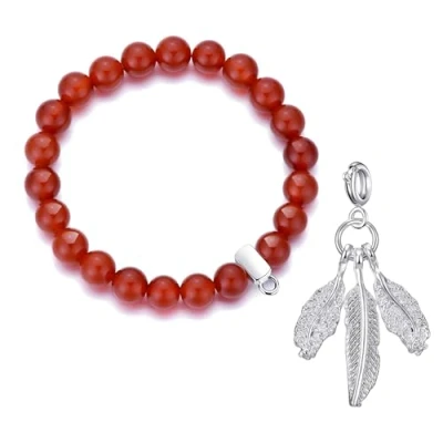Image of Philip Jones Carnelian Gemstone Bracelet with Feathers Charm