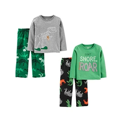Image of Simple Joys by Carter&#039;s Boys&#039; 4 Piece Pajama Set (Cotton Top &amp; Fleece Bottom), Dinosaur, 5 Years