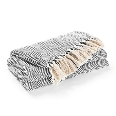 Image of EHC Luxury Reversible Super Soft Cotton Diamond Large Throw For Sofa, Double Bed, Armchair Grey, 150 x 200 cm