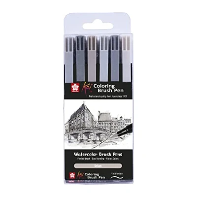 Image of Sakura Koi XBR 6 Colouring Brush Pen Set Grey Pens