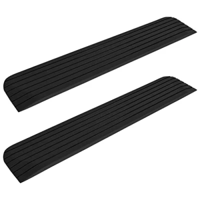Image of vidaXL Solid Rubber Threshold Ramps Set of 2 Non slip Surface Durable and Hardwearing For Rollators, Scooters, Wheelchairs Size: 110x21x2.5 cm Black