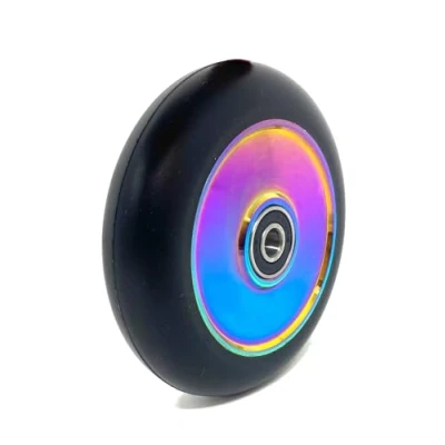 Image of Team Dogz 1 x 100mm Neochrome Rainbow UFO Hollow Core Scooter Wheels ABEC11 Bearings Also Fits Sacrifice MGP (Rainbow Black PU, 100mm)