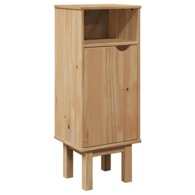 Image of vidaXL Bathroom Wall Cabinet Solid Pine Wood Hanging Storage Cupboard, Brown, with Ample Storage, 35x30x55 cm, Modern