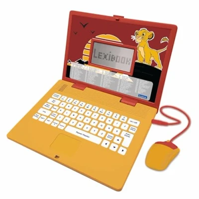 Image of Lexibook, Disney The Lion King, Bilingual French/English educational computer, Toy for children with 124 language, writing, maths, logic, music activities and games, Yellow/Red, JC598ANi1