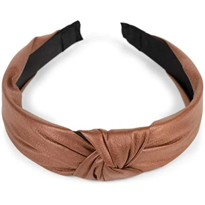 Image of styleBREAKER women hairband iwith knot in faux leather look, retro style hairband, headband 04026046, color:Cognac