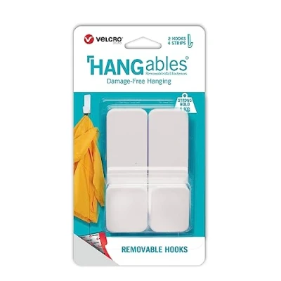 Image of Velcro Brand HANGables® Removable Large Hook Strong Self Adhesive for Damage Free Hanging White Holds up to 1kg per Set of 2