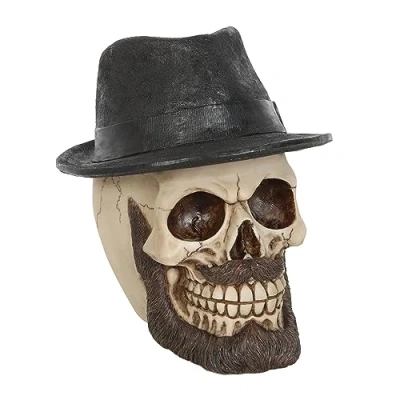 Image of Something Different Wholesale Gothic Trilby Hat Skull: Handpainted Resin Figurine Intricate Sculpture with Beard &amp; Moustache for Collectors, Unique Gift Realistic Home Decor