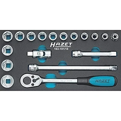Image of Hazet 163 191/18 1.2 Inch Socket/bit Set Black/Blue/Silver (18 Piece)