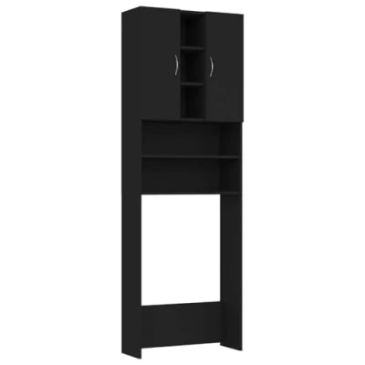 Image of vidaXL Washing Machine Cabinet Dryer Accessories Bathroom Washroom Laundry Room Furniture Washer Cupboard Storage Rack Black