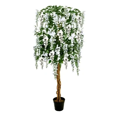 Image of GreenBrokers Premium Artificial Wisteria 150cm/5ft Potted Plant, White Tree 5ft, 150cm