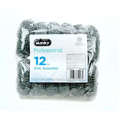 Image of Minky Professional Zinc Scourer 12 pack Sponges Washing up Household Supplies Cleaning Essentials Wire Wool Scourers Sponge Kitchen