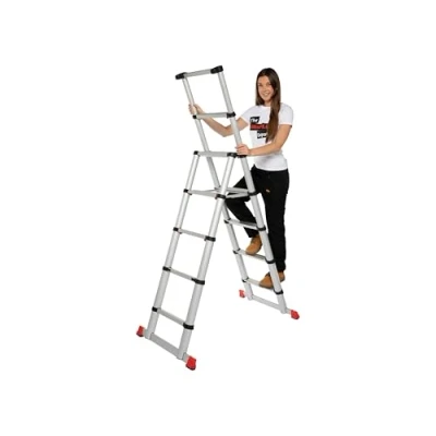 Image of Telescopic Folding Step Ladder, EN131 Aluminium A Frame Multi Purpose Extending Ladder
