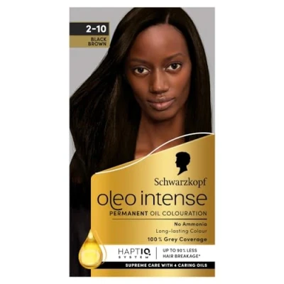 Image of Schwarzkopf Oleo Intense Permanent Oil Colour 2 10 Black Brown Hair Dye, 100% Grey Coverage, Conditioner with HaptIQ System, Long Lasting Colour, Ammonia Free Dye