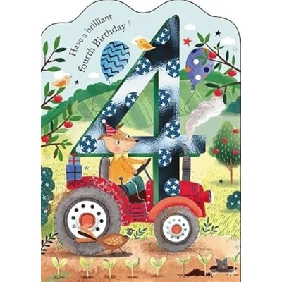 Image of Boys 4th Birthday Card Age 4 Dog in Tractor with Balloons and Foil Finish Eco Friendly Recyclable by Paper House