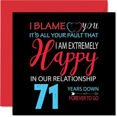 Image of Funny 71st Anniversary Card for Husband Wife Your Fault I&#039;m Extremely Happy Wedding Partner, 145mm x Greeting Cards Seventy First Anniversaries