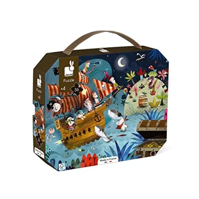 Image of Janod Child Puzzle Treasure Hunt 36 Pieces Educational Game Fine Motor Skills and Concentration Case with Handle Made In France Fsc Certified Vegetal Inks from 4 Years Old, J02614