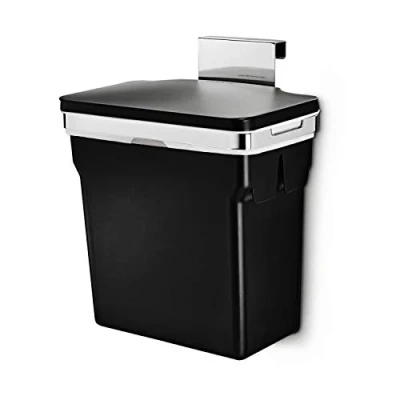 Image of simplehuman CW1643 10L In Cabinet Cupboard Kitchen Door Bin with Lid, Removable Bucket, Polished Heavy Duty Steel Frame
