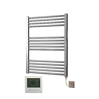Image of Greened House Electric Chrome 600W x 800H Flat Towel Rail + Timer and Room Thermostat Bathroom Rails