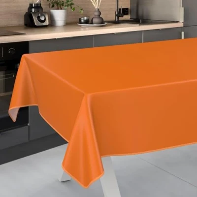 Image of ANRO Oilcloth Tablecloth, Washable, Oilcloth, Garden Outdoor, Indoor, 200 x 140 cm with Hem, Orange
