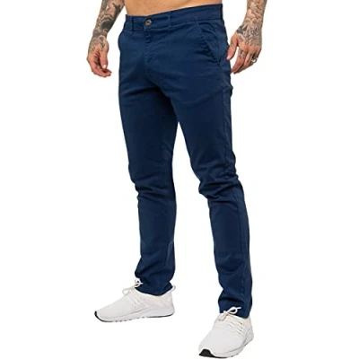 Image of Enzo Mens Designer Skinny Slim Fit Chinos Super Stretch Trousers Pants EZ348 Blue 40 Regular New Prime