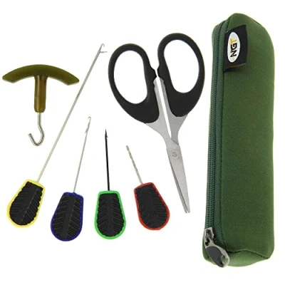 Image of DNA Leisure Baiting Tools 6pc Set Plastic Braid Scissors Knot Puller &amp; Pouch Carp Fishing Fresh Water