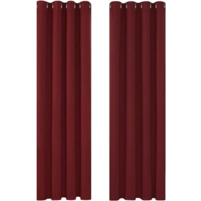 Image of Deconovo Super Soft Ring Top Curtains Thermal Insulated Blackout Eyelet for Girls Room 55x96 Inch Two Panels Red